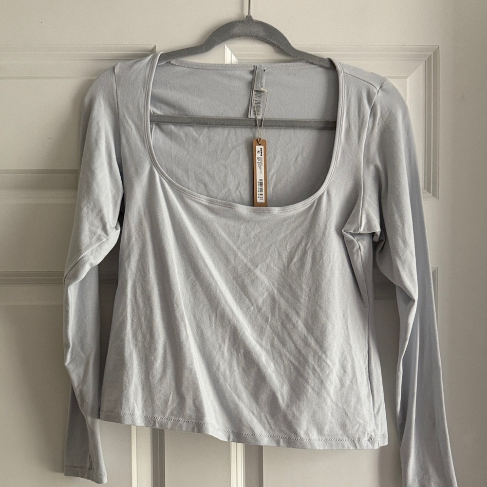 Zen Blue SKIMS Cotton Jersey Scoop Long Sleeve Top